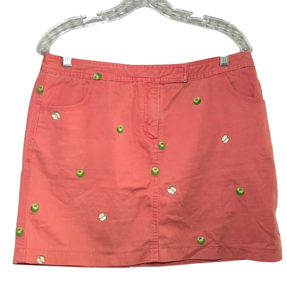 J. Crew Coral Apple Embroidered A-Line Skirt Women Size 10 dopamine summer artsy